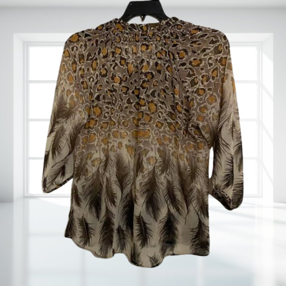 i Jeans by Buffalo Animal Print Sheer Gold Fleck Blouse Top Medium Flowy Boho - Picture 3 of 16